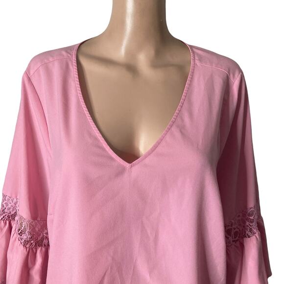 Lane Bryant blouse Womens Size 18/20 Pink Bell Sleeve Lace Accent - Picture 5 of 12